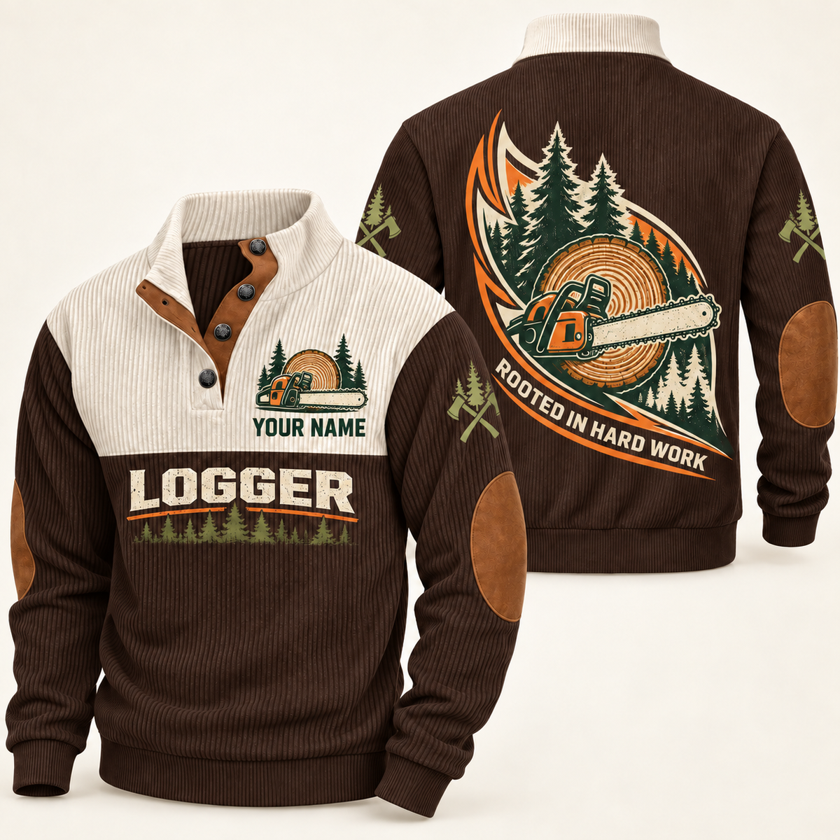 Personalized Logger Sports Sweatshirt - Heritage Collar - Brown