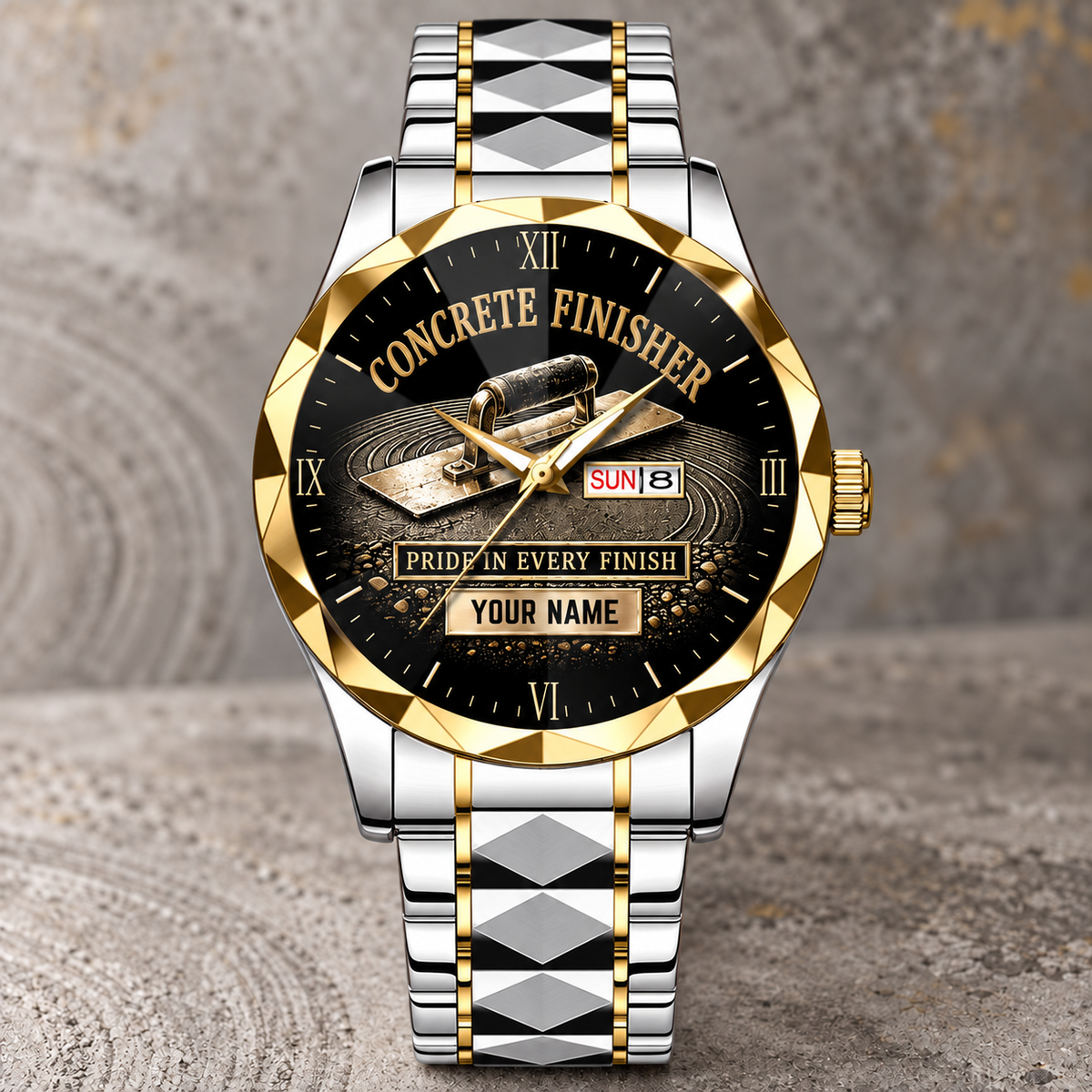 Personalized Concrete Finisher Crystal Metal Watch - Faceted Legacy - Silver Gold