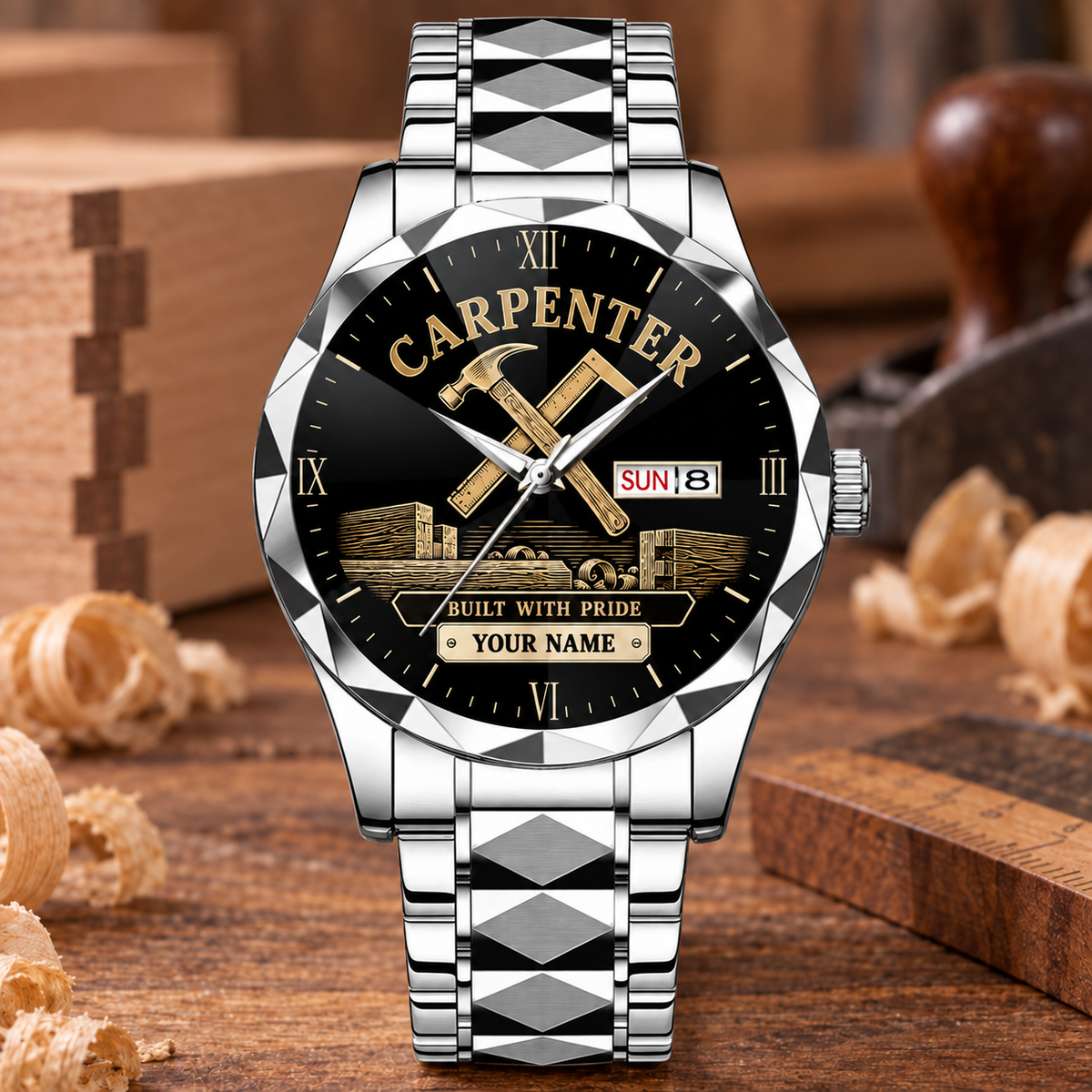 Personalized Carpenter Crystal Metal Watch - Faceted Legacy - Steel