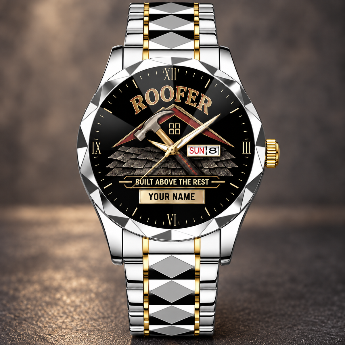 Personalized Roofer Crystal Metal Watch - Faceted Legacy - Silver Gold Chain