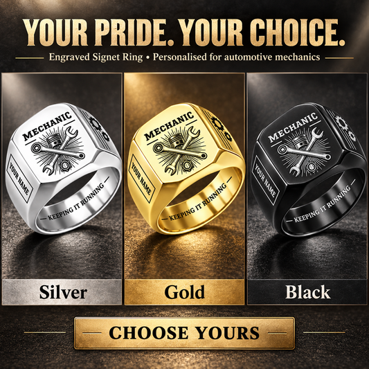 Personalized Mechanic Engraved Signet Ring - Sunburst Legacy - advertising image