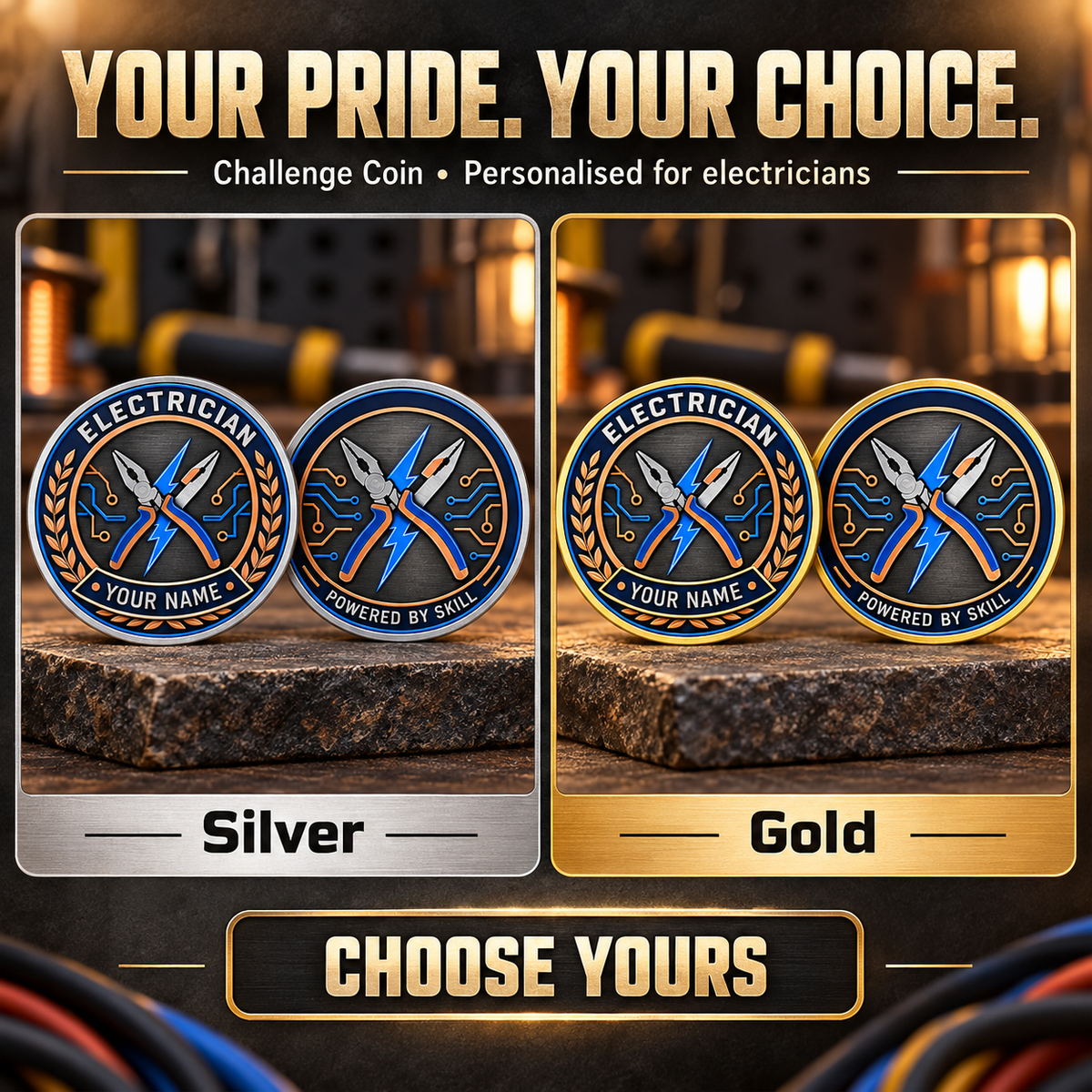 Personalized Electrician Challenge Coin - Legacy Laurel - advertising image