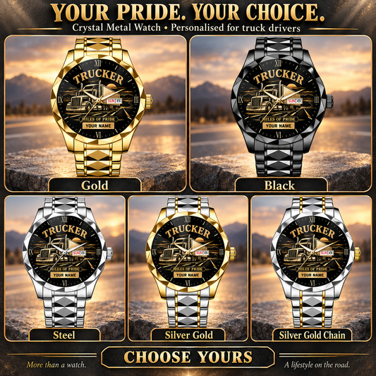Personalized Trucker Crystal Metal Watch - Faceted Legacy - advertising image