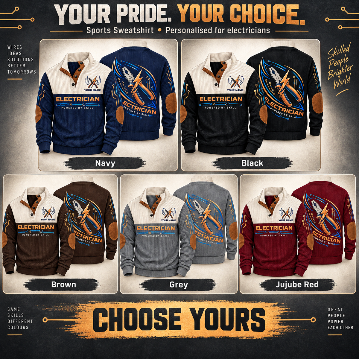 Personalized Electrician Sports Sweatshirt - Heritage Collar - advertising image
