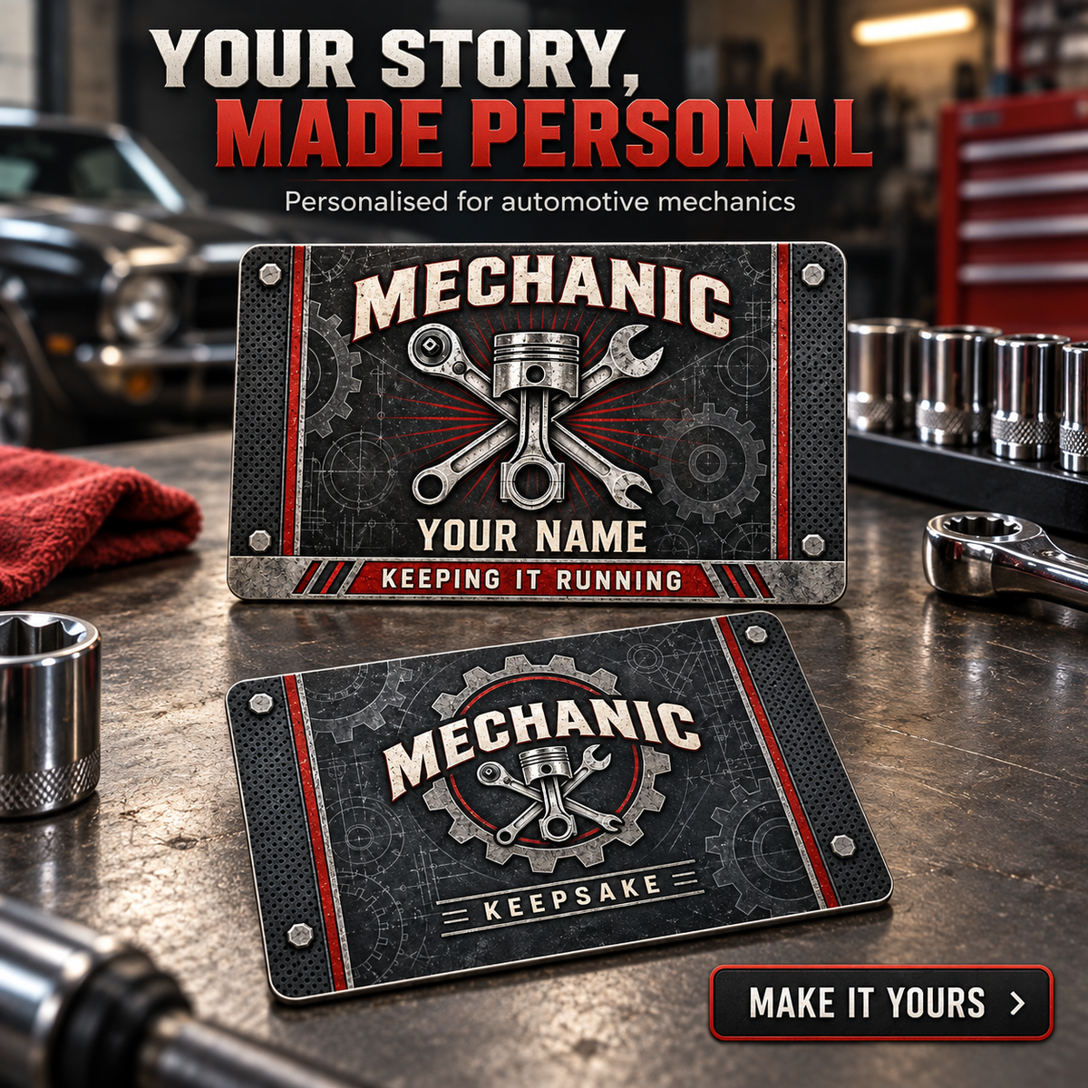 Personalized Mechanic Aluminum Wallet Card - Toolmark Heritage - advertising image