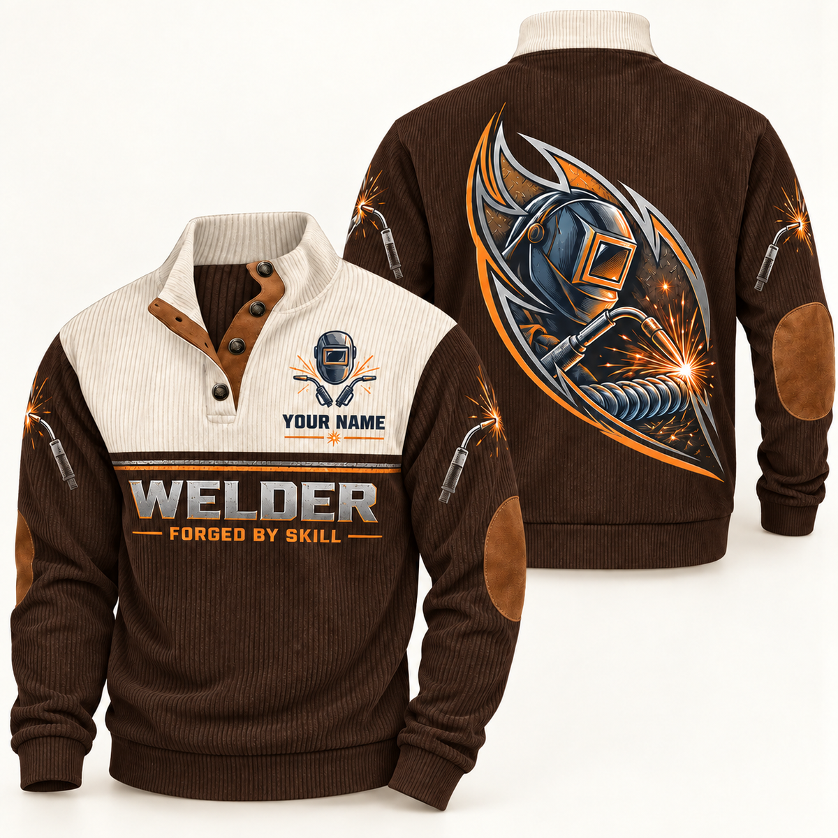 Personalized Welder Sports Sweatshirt - Heritage Collar - Brown