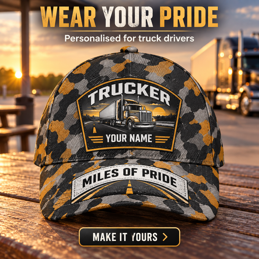 Personalized Trucker Camo Baseball Cap - Patchwork Pride - advertising image