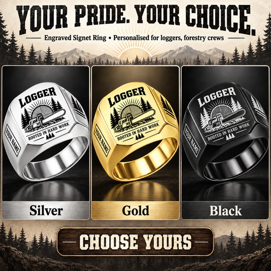 Personalized Logger Engraved Signet Ring - Sunburst Legacy - advertising image