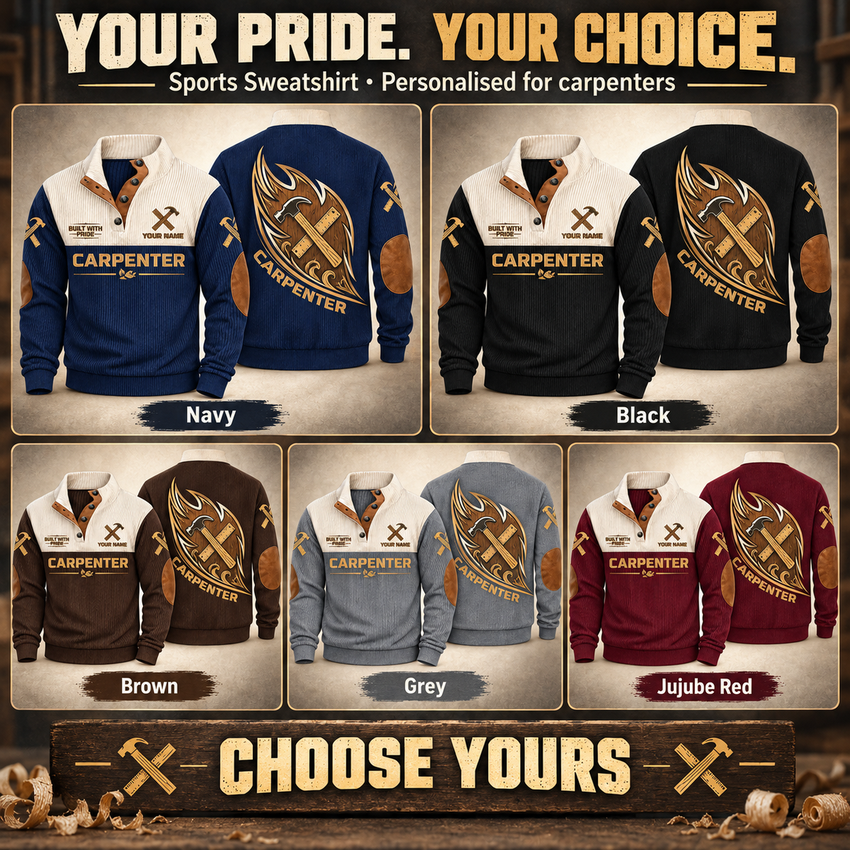 Personalized Carpenter Sports Sweatshirt - Heritage Collar - advertising image