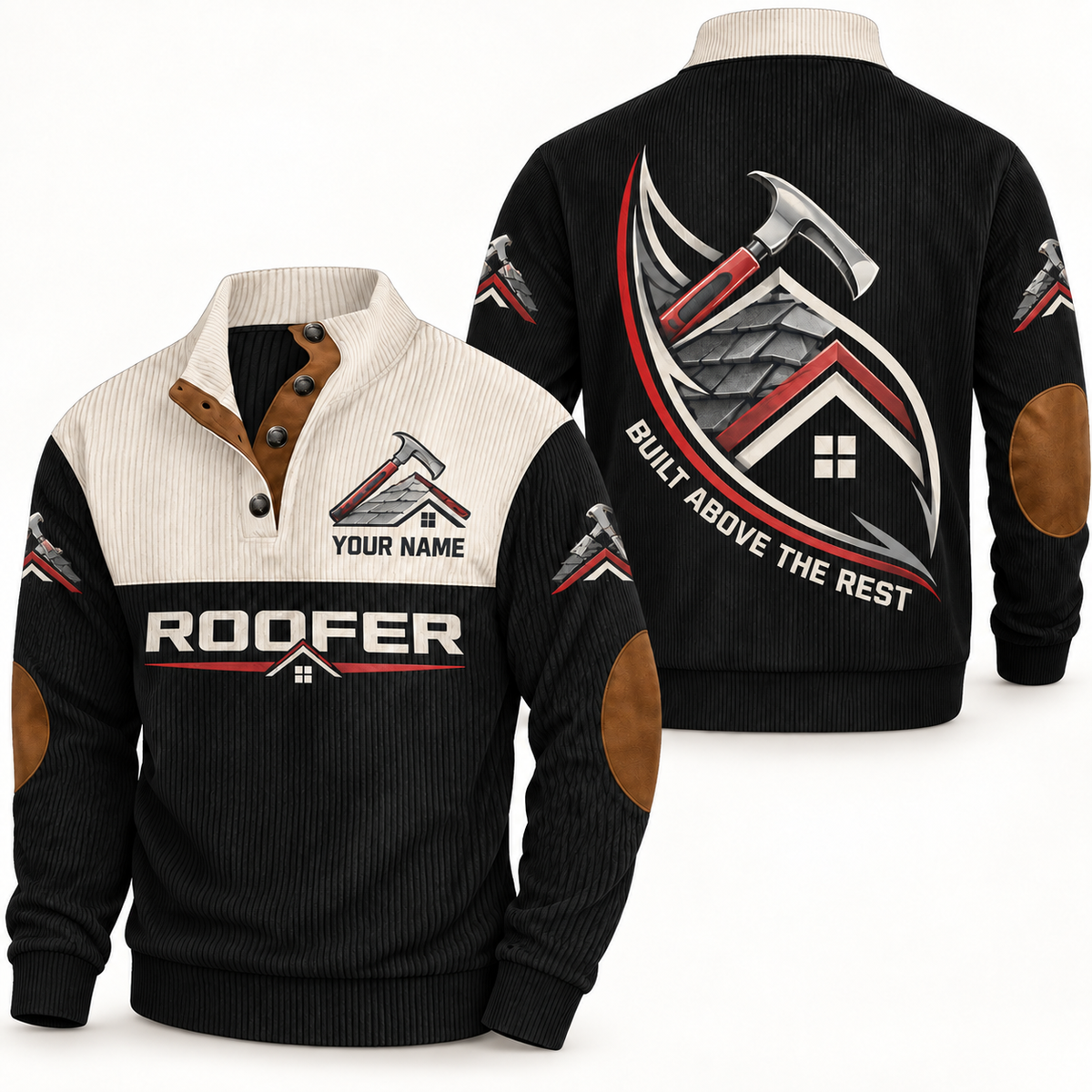 Personalized Roofer Sports Sweatshirt - Heritage Collar - Black