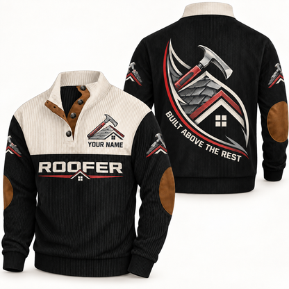 Personalized Roofer Sports Sweatshirt - Heritage Collar - Black