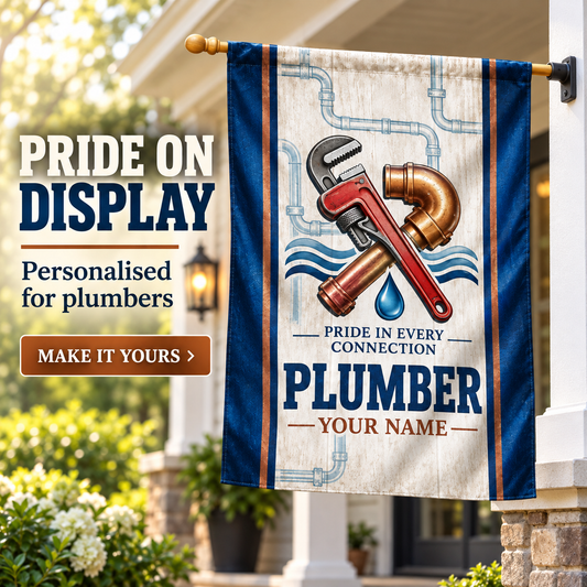 Personalized Plumber House Flag - Proud Legacy - advertising image