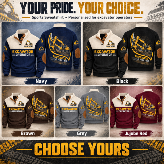 Personalized Excavator Operator Sports Sweatshirt - Heritage Collar - advertising image