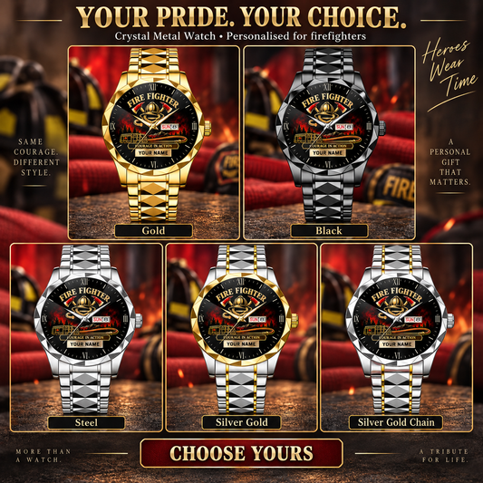 Personalized Fire Fighter Crystal Metal Watch - Faceted Legacy - advertising image