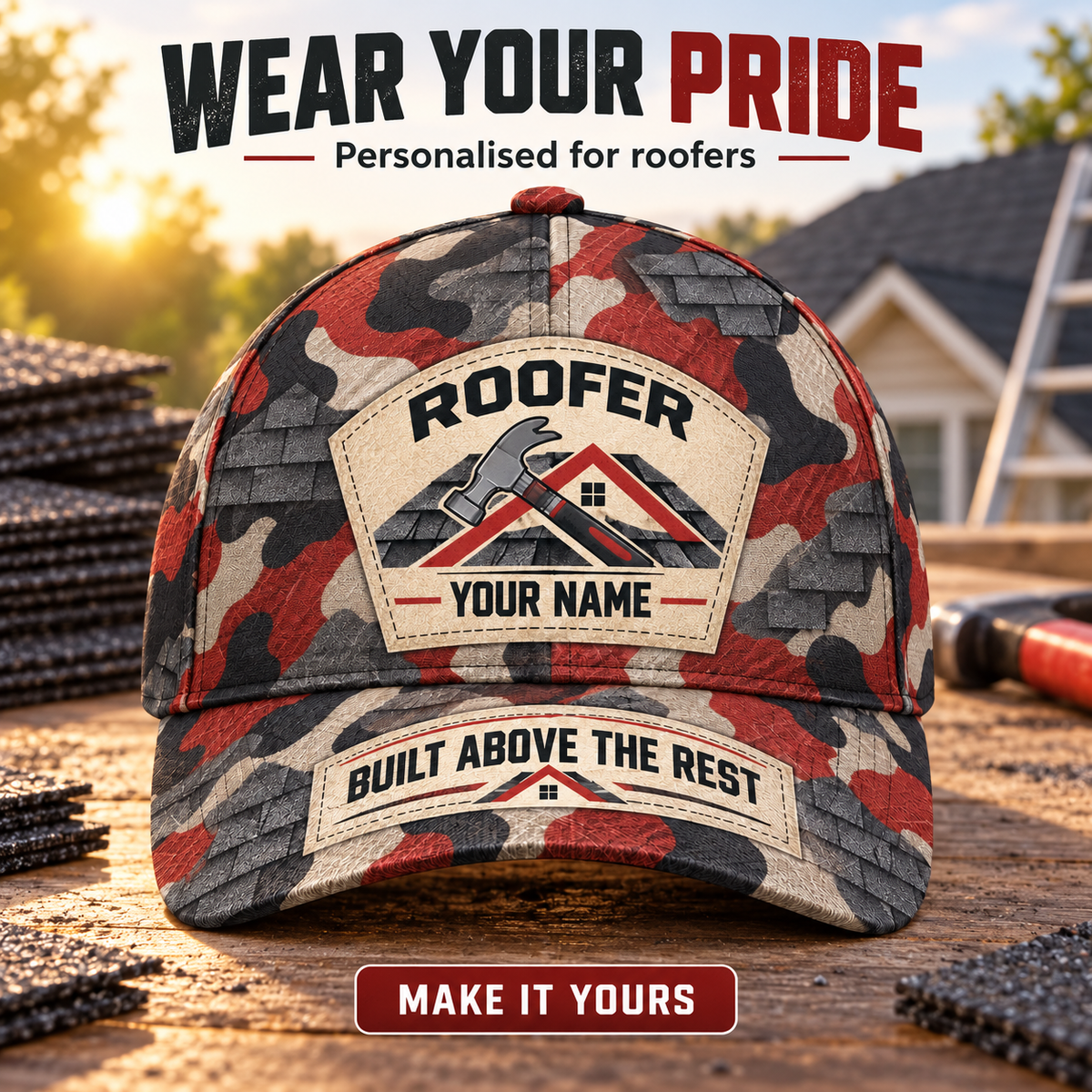 Personalized Roofer Camo Baseball Cap - Patchwork Pride - advertising image
