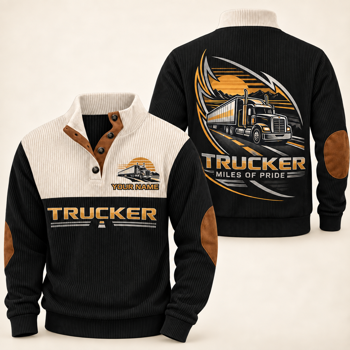 Personalized Trucker Sports Sweatshirt - Heritage Collar - Black