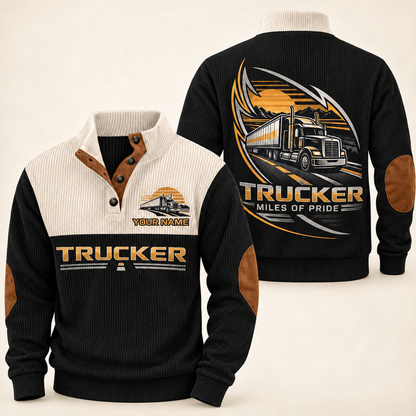 Personalized Trucker Sports Sweatshirt - Heritage Collar - Black