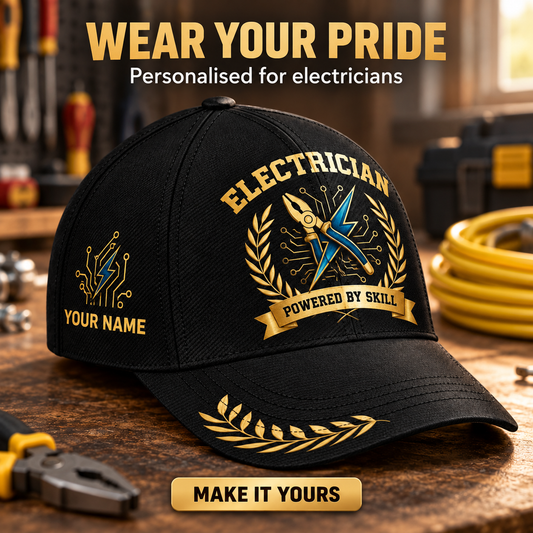 Personalized Electrician Baseball Cap - Black Gold Legacy - advertising image
