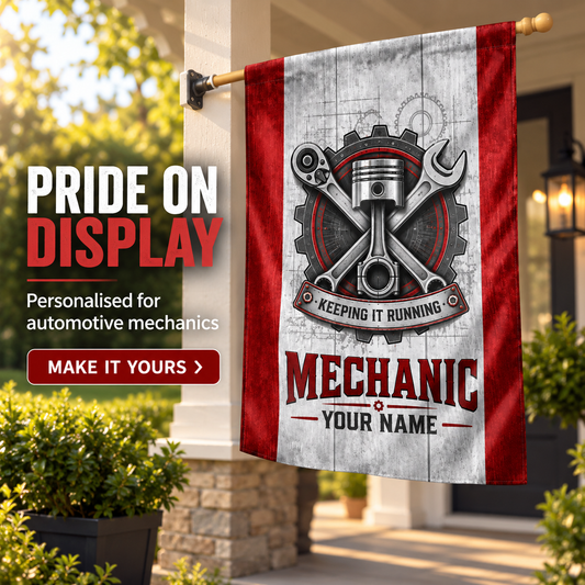 Personalized Mechanic House Flag - Proud Legacy - advertising image
