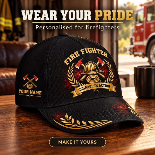 Personalized Fire Fighter Baseball Cap - Black Gold Legacy - advertising image