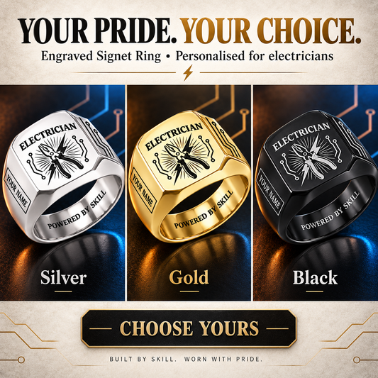 Personalized Electrician Engraved Signet Ring - Sunburst Legacy - advertising image