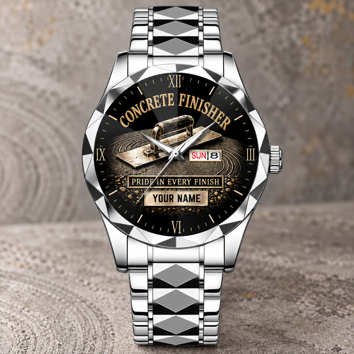 Personalized Concrete Finisher Crystal Metal Watch - Faceted Legacy - Steel