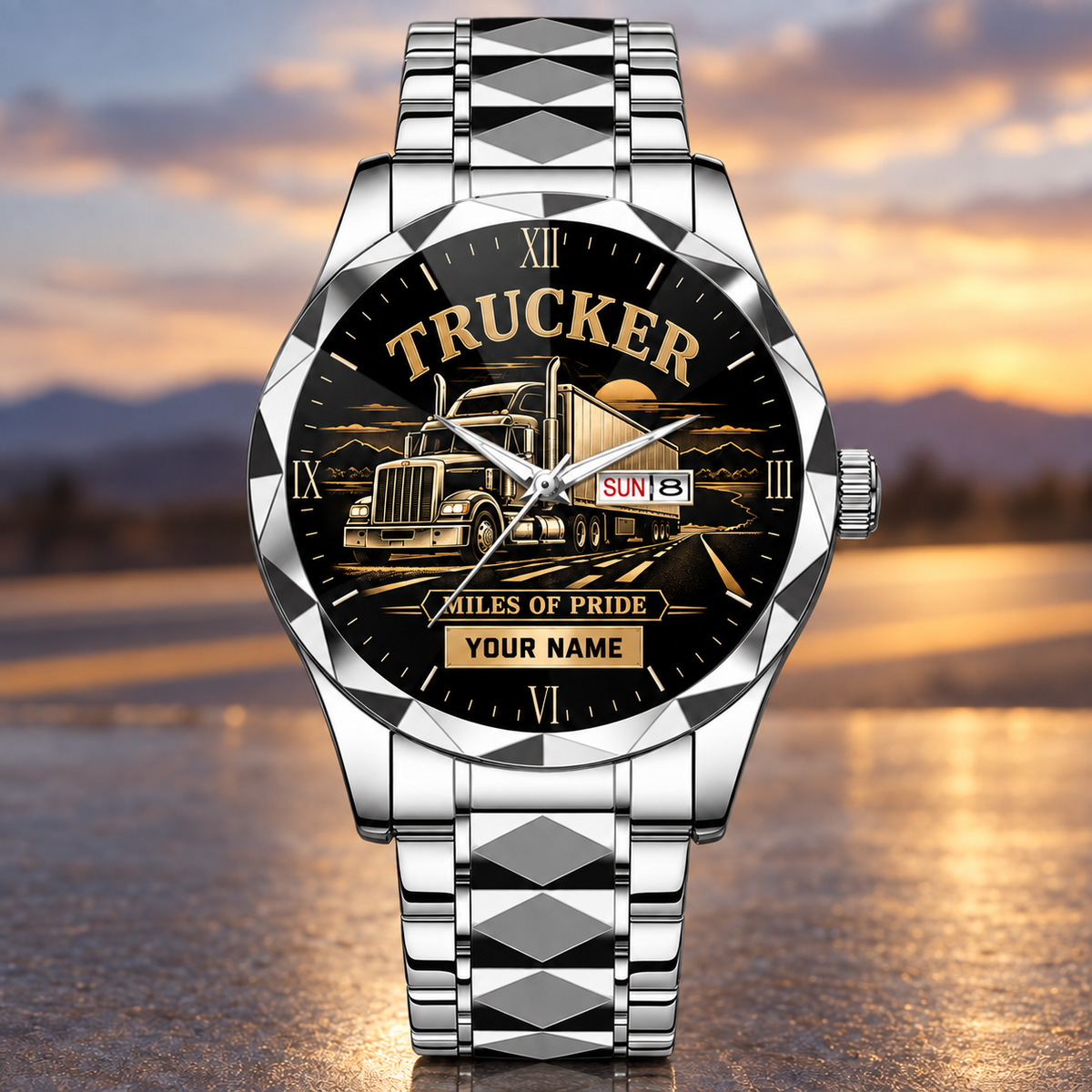 Personalized Trucker Crystal Metal Watch - Faceted Legacy - Steel