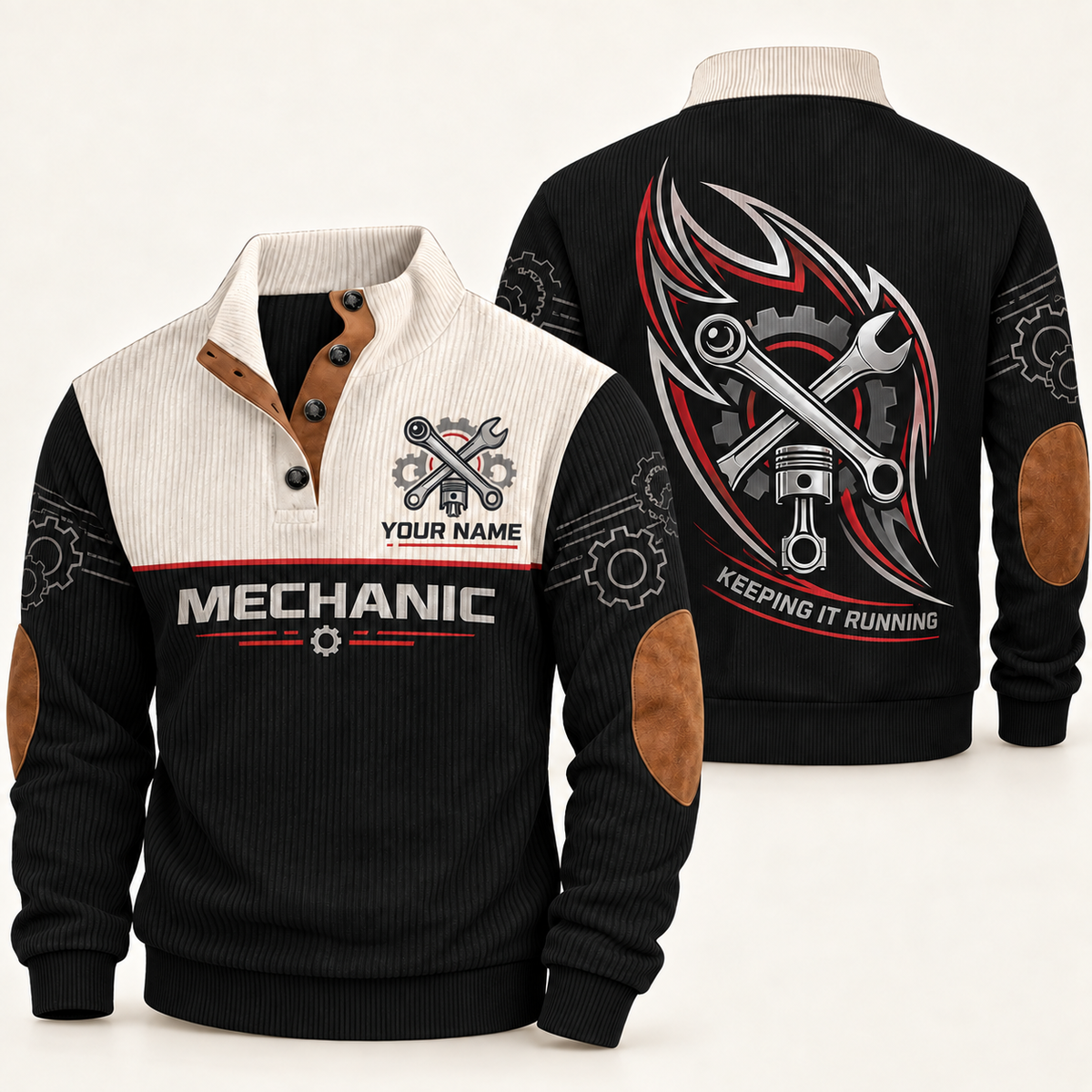 Personalized Mechanic Sports Sweatshirt - Heritage Collar - Black