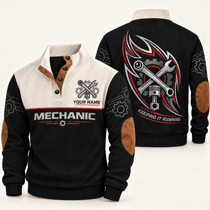 Personalized Mechanic Sports Sweatshirt - Heritage Collar - Black