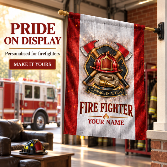 Personalized Fire Fighter House Flag - Proud Legacy - advertising image