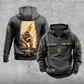 Electrician Daily Commitment Portrait Vintage Hoodie in Dark Gray, front and back views with sample text CUSTOM NAME and SINCE 2000, pliers and lightning sleeve motifs, and tall kneeling electrician back artwork.