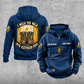 Electrician Walk the Walk Badge Vintage Hoodie in Dark Blue, front and back views with sample text CUSTOM NAME and SINCE 2000.