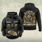 Electrician Heritage Crest Vintage Hoodie in Black, front and back views with sample text CUSTOM NAME and SINCE 2000, electrical tool graphics and an ornate electrician portrait crest.