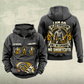 Electrician Heritage Crest Vintage Hoodie in Dark Gray, front and back views with sample text CUSTOM NAME and SINCE 2000, electrical tool graphics and an ornate electrician portrait crest.