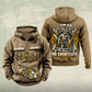Electrician Heritage Crest Vintage Hoodie in Kaki, front and back views with sample text CUSTOM NAME and SINCE 2000, electrical tool graphics and an ornate electrician portrait crest.
