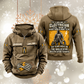Electrician Skills and Pride Vintage Hoodie in Kaki, front and back views with sample text CUSTOM NAME and SINCE 2000, pliers and cable motifs, and standing electrician portrait.