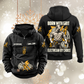 Electrician By Choice Vintage Hoodie in Black, front and back views with sample text CUSTOM NAME and SINCE 2000, electrician portrait, cable coil, pliers and lightning-bolt artwork.