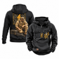 Electrician Ready Every Day Portrait Vintage Hoodie in Black, front and back views with sample text CUSTOM NAME and SINCE 2000, pliers and lightning chest emblems, and kneeling electrician back artwork.