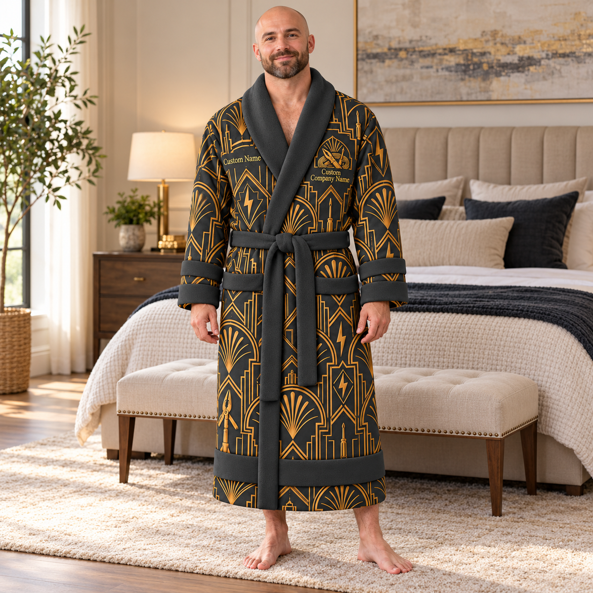 Personalized Electrician Bathrobe - Art Deco Craft lifestyle view