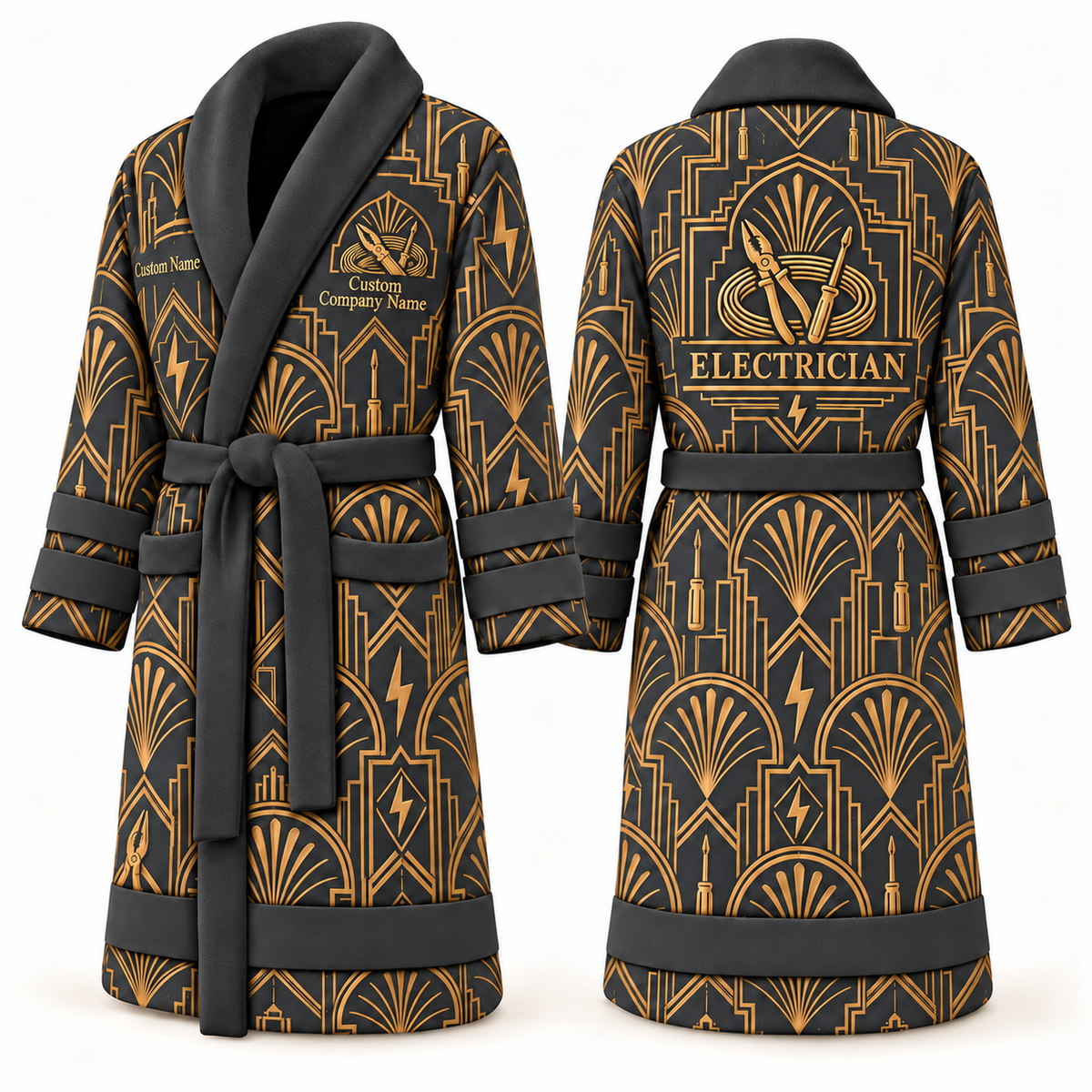 Personalized Electrician Bathrobe - Art Deco Craft slate front and back view