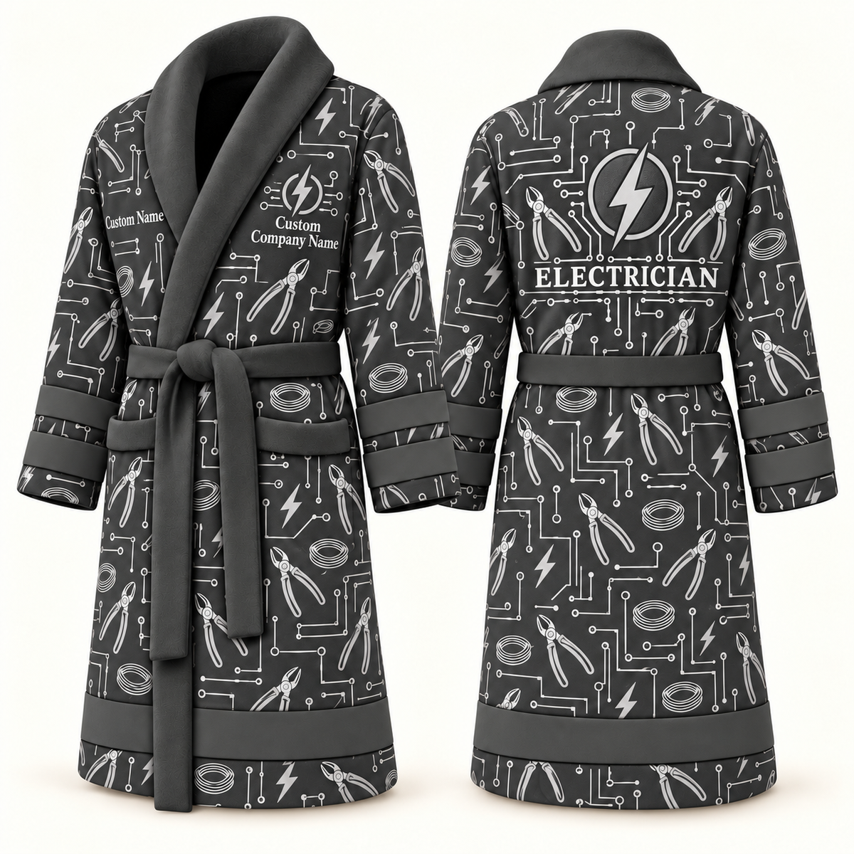 Personalized Electrician Bathrobe slate front and back