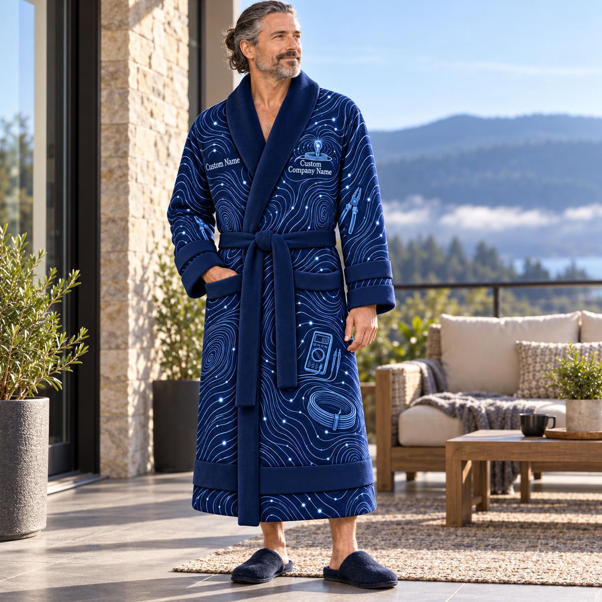 Personalized Electrician Bathrobe - Contour Lines lifestyle view
