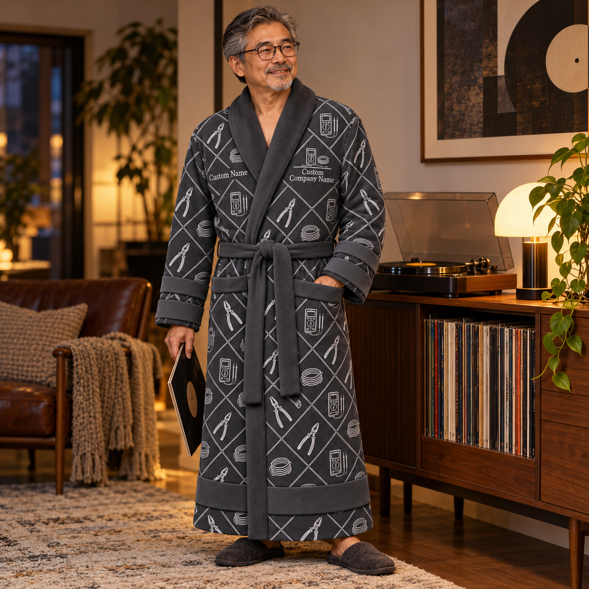 Personalized Electrician Bathrobe - Diamond Emblems lifestyle view