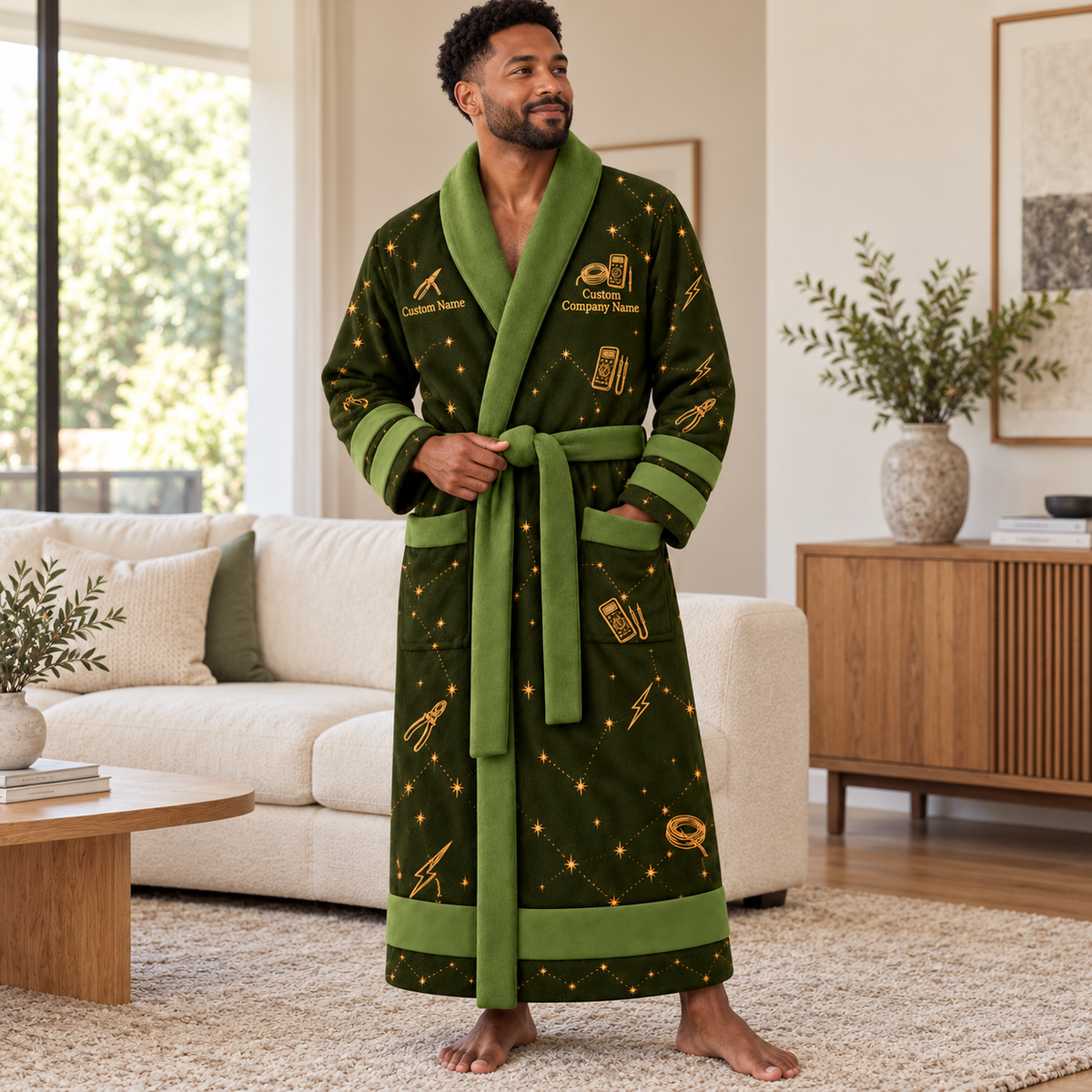 Personalized Electrician Bathrobe - Night Shift lifestyle view