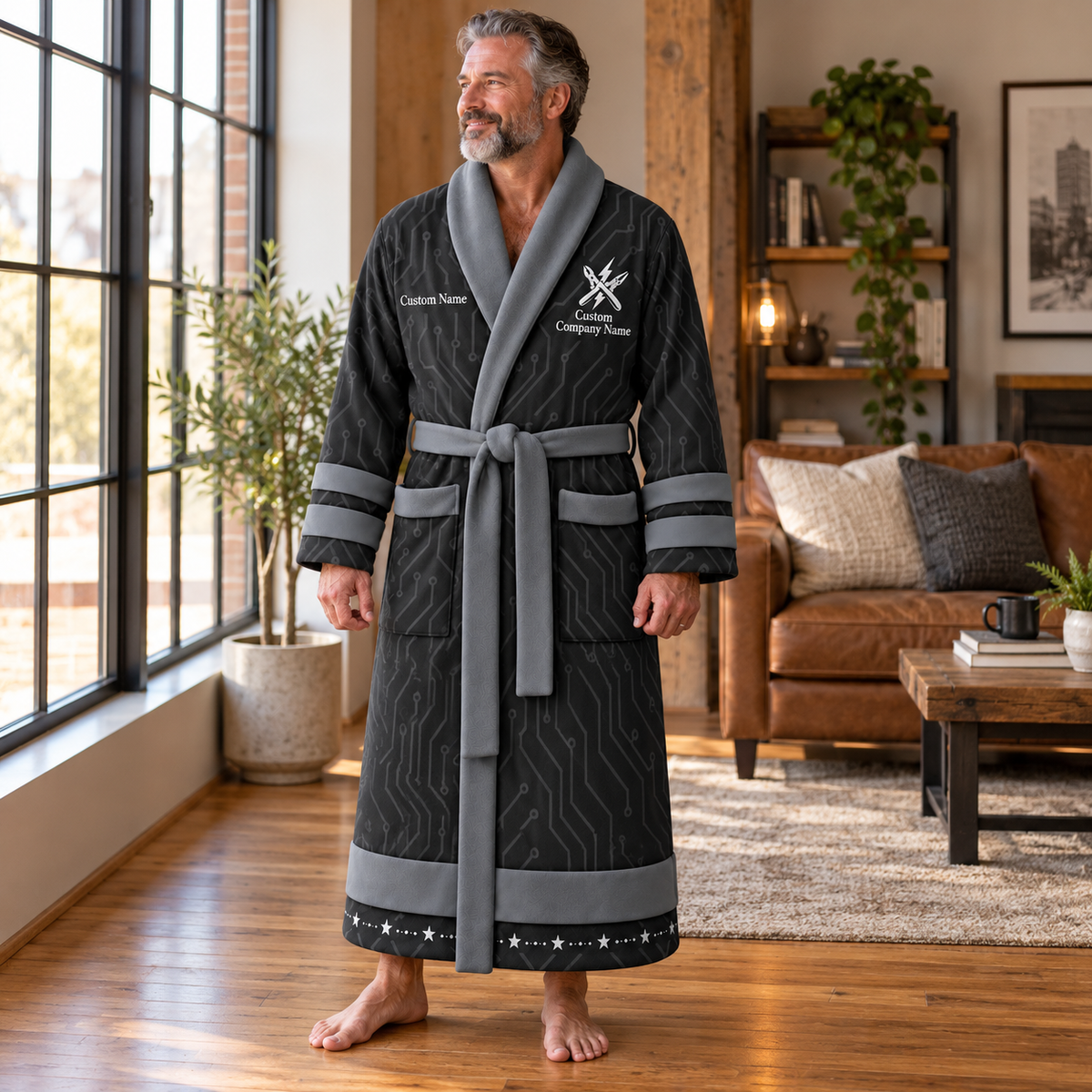 Personalized Electrician Bathrobe - Signature Silhouette lifestyle view