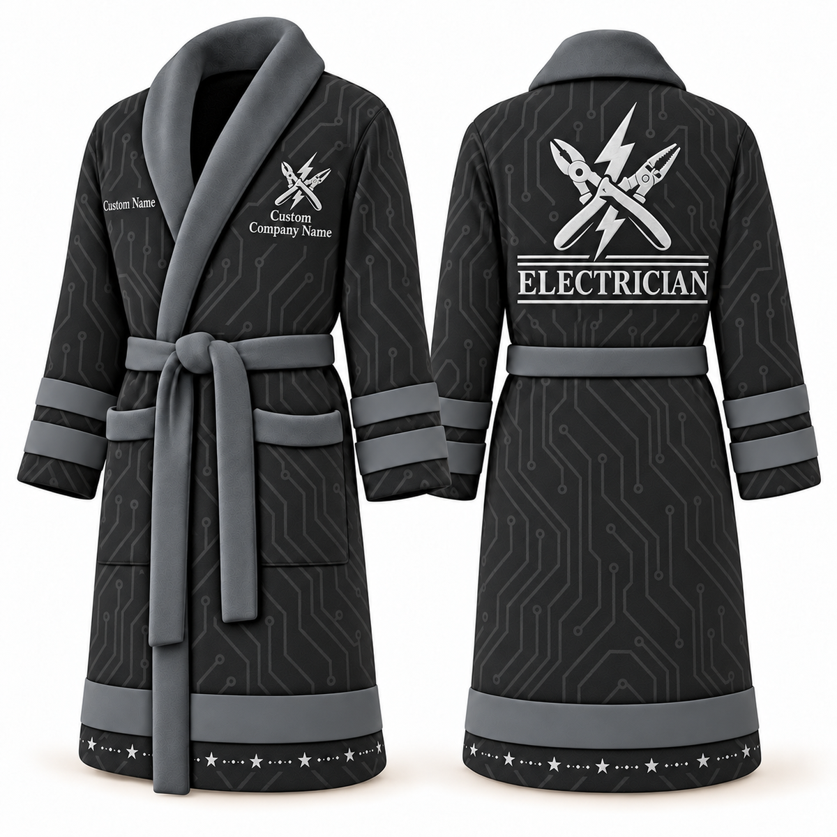 Personalized Electrician Bathrobe - Signature Silhouette slate front and back view