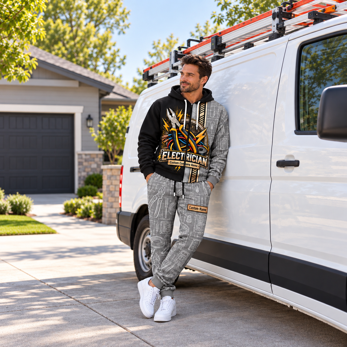 electrician full-zip hoodie and matching joggers - adult male lifestyle
