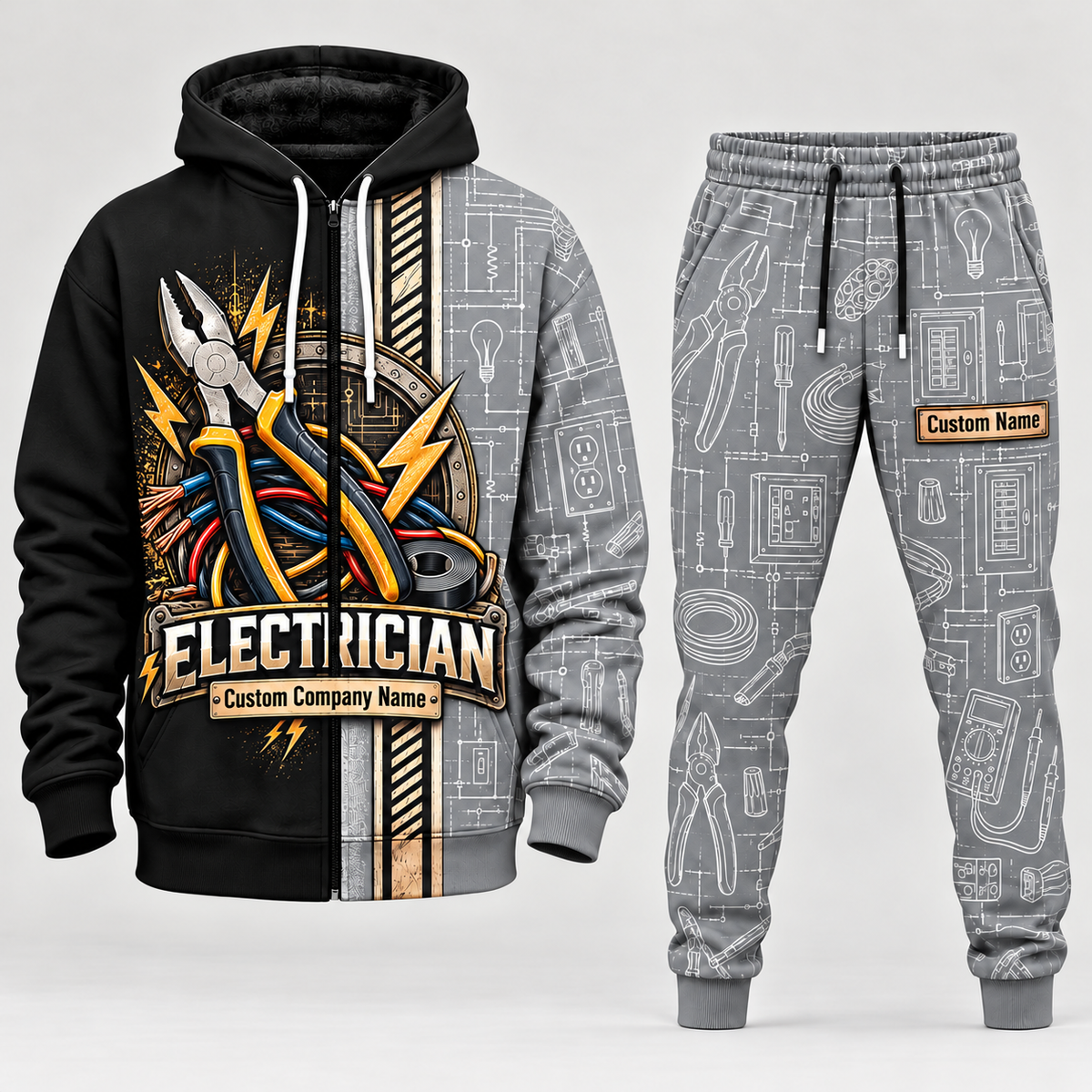 electrician full-zip hoodie and matching joggers - lightgray catalog view