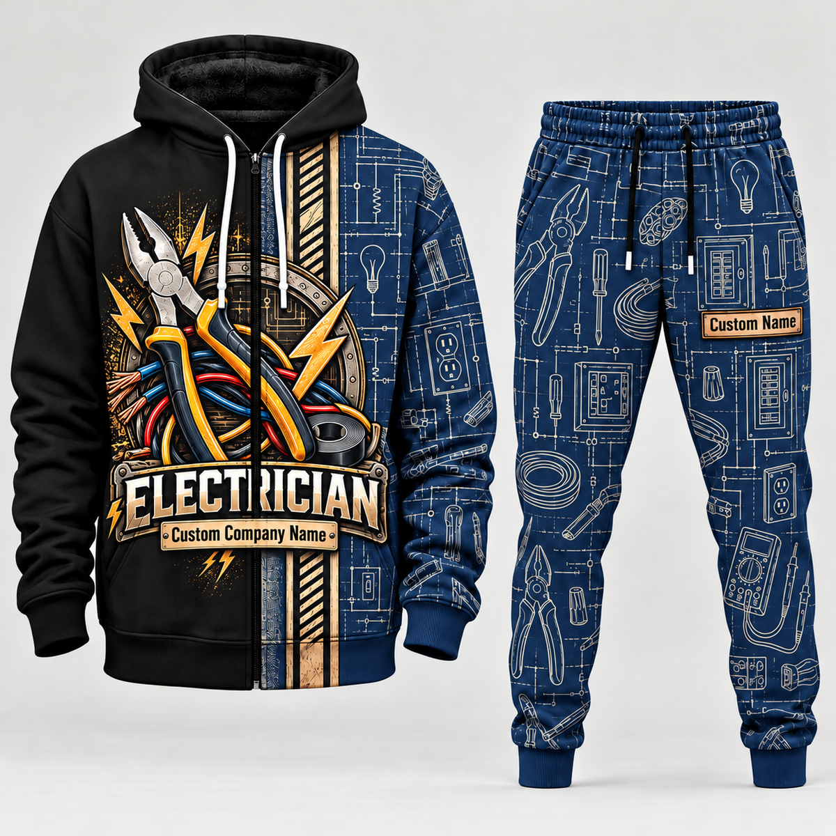 electrician full-zip hoodie and matching joggers - navy catalog view