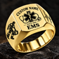 EMS Heritage Emblem ring in Gold, showing CUSTOM NAME and SINCE 2000